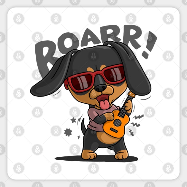 dachshund playing guitar Sticker by Mako Design 